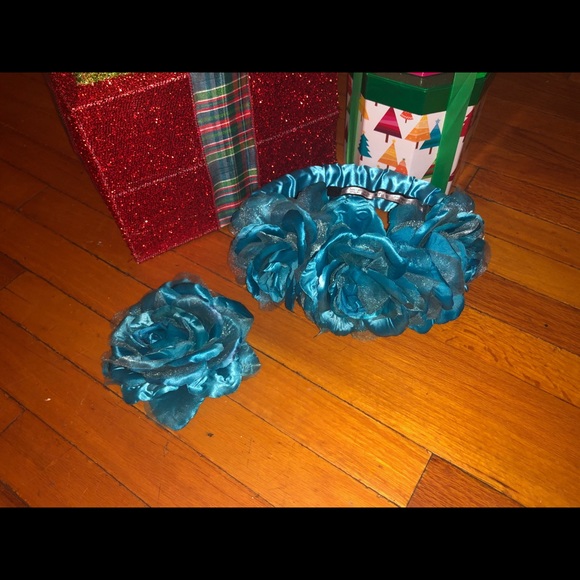 Turquoise Headband and rose flower set.